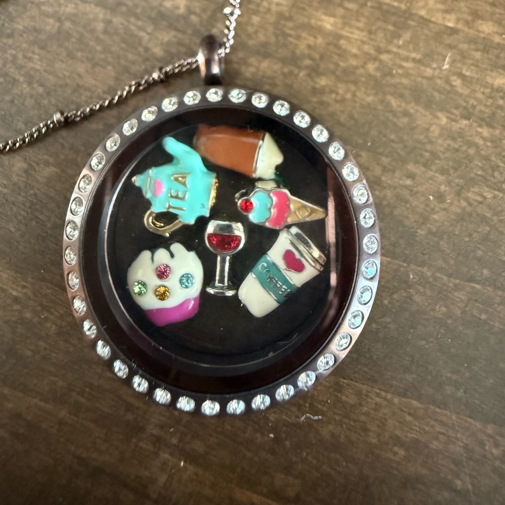 NEW Origami Owl Style Chocolate Brown Floating Charm Locket & Chain -Foodie Set - Picture 5 of 14